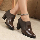 Thea | Pointed Toe Block Heel Ankle Boots with Elastic Side Panels