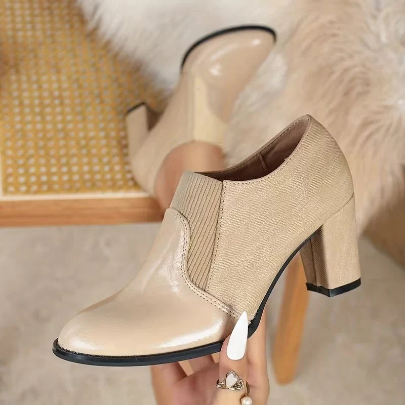 Thea | Pointed Toe Block Heel Ankle Boots with Elastic Side Panels