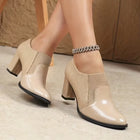 Thea | Pointed Toe Block Heel Ankle Boots with Elastic Side Panels