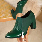 Thea | Pointed Toe Block Heel Ankle Boots with Elastic Side Panels