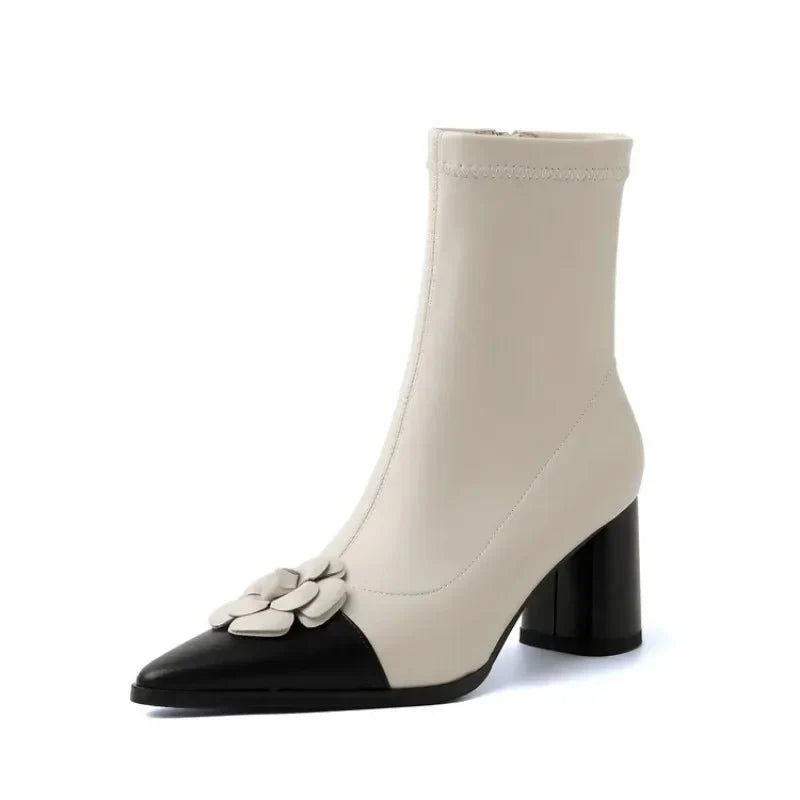 Kamryn | Floral Detail Pointed Toe Ankle Boots