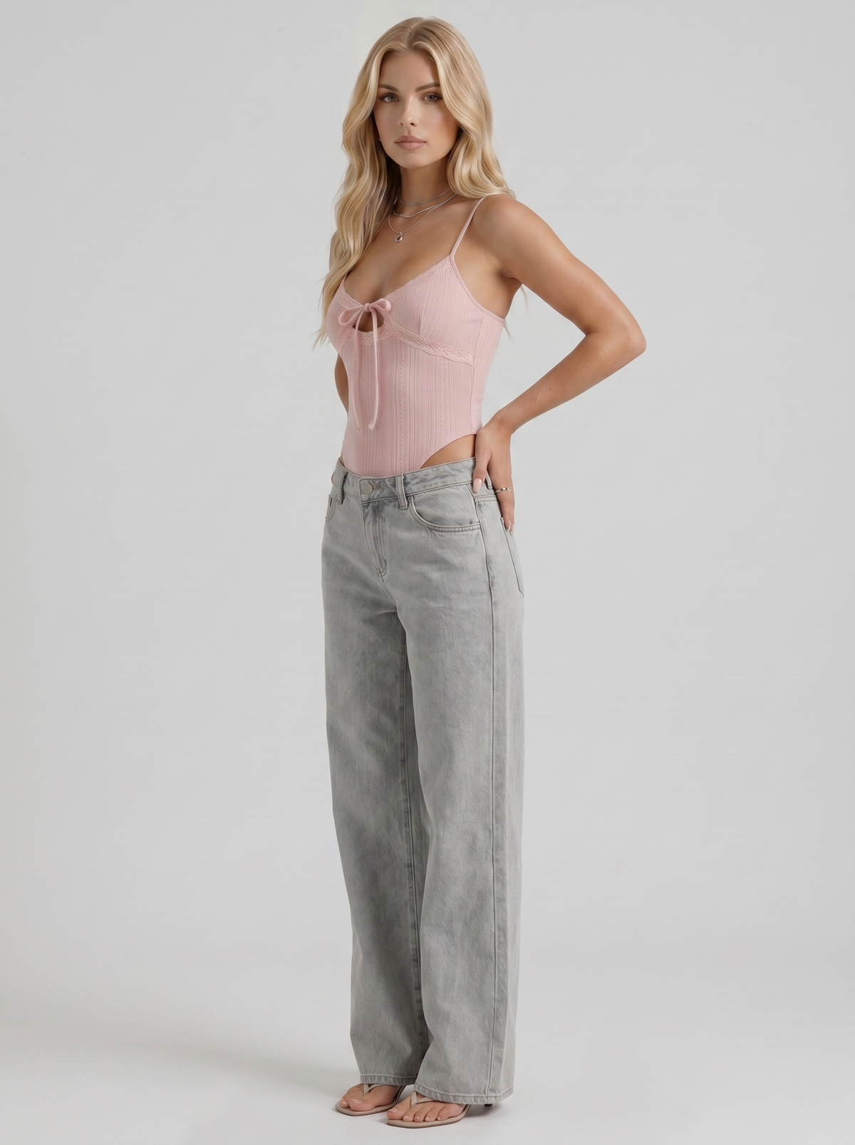 Amelie | Bow Detail Wide Leg Jeans Blue