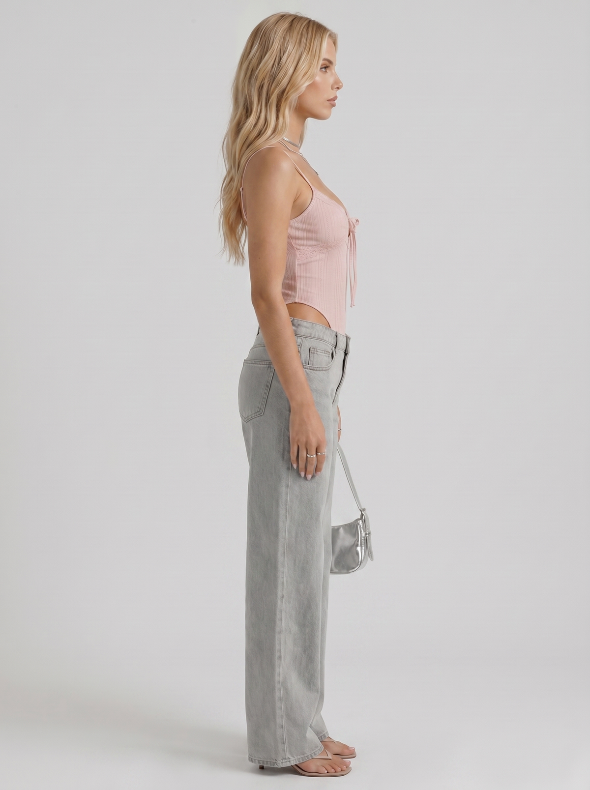 Amelie | Bow Detail Wide Leg Jeans Blue