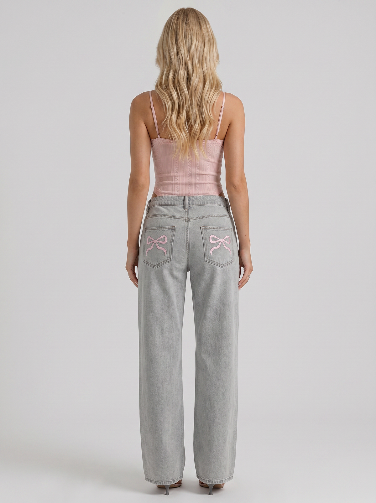 Amelie | Bow Detail Wide Leg Jeans Blue