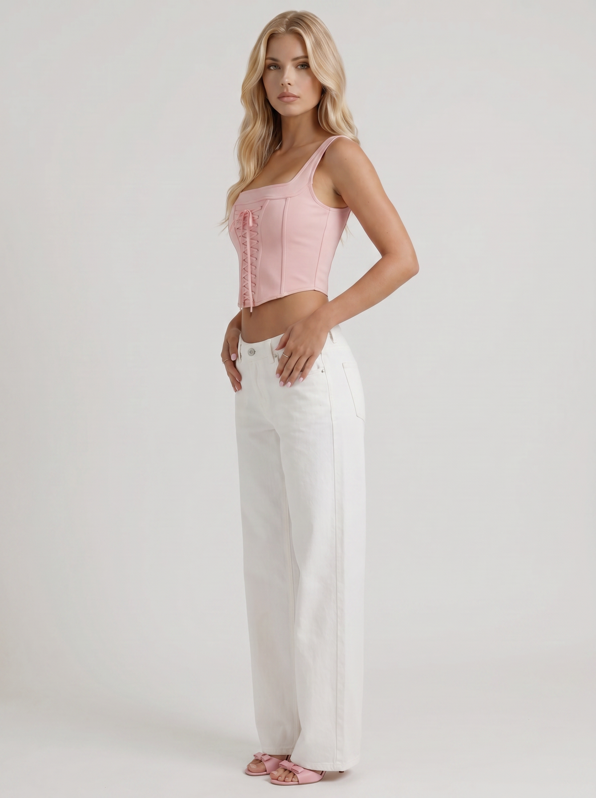 Amelie | Bow Detail Wide Leg Jeans White