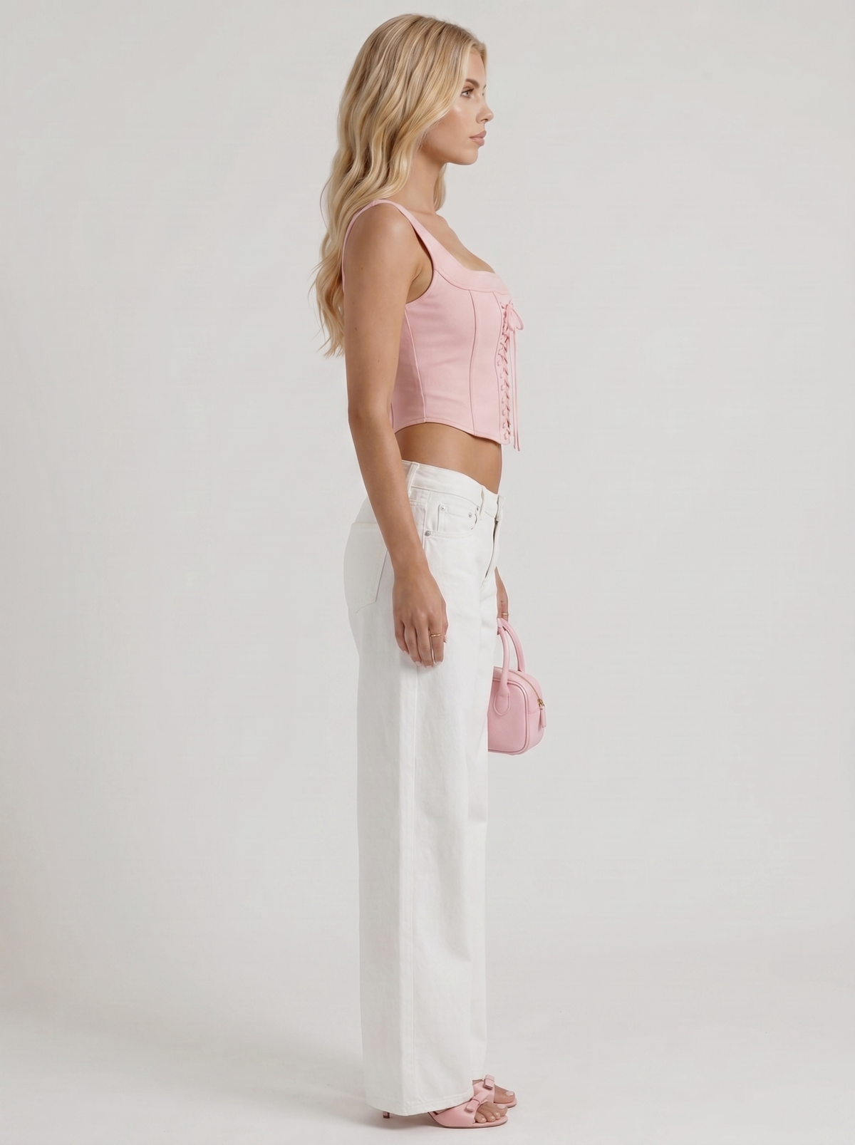 Amelie | Bow Detail Wide Leg Jeans White
