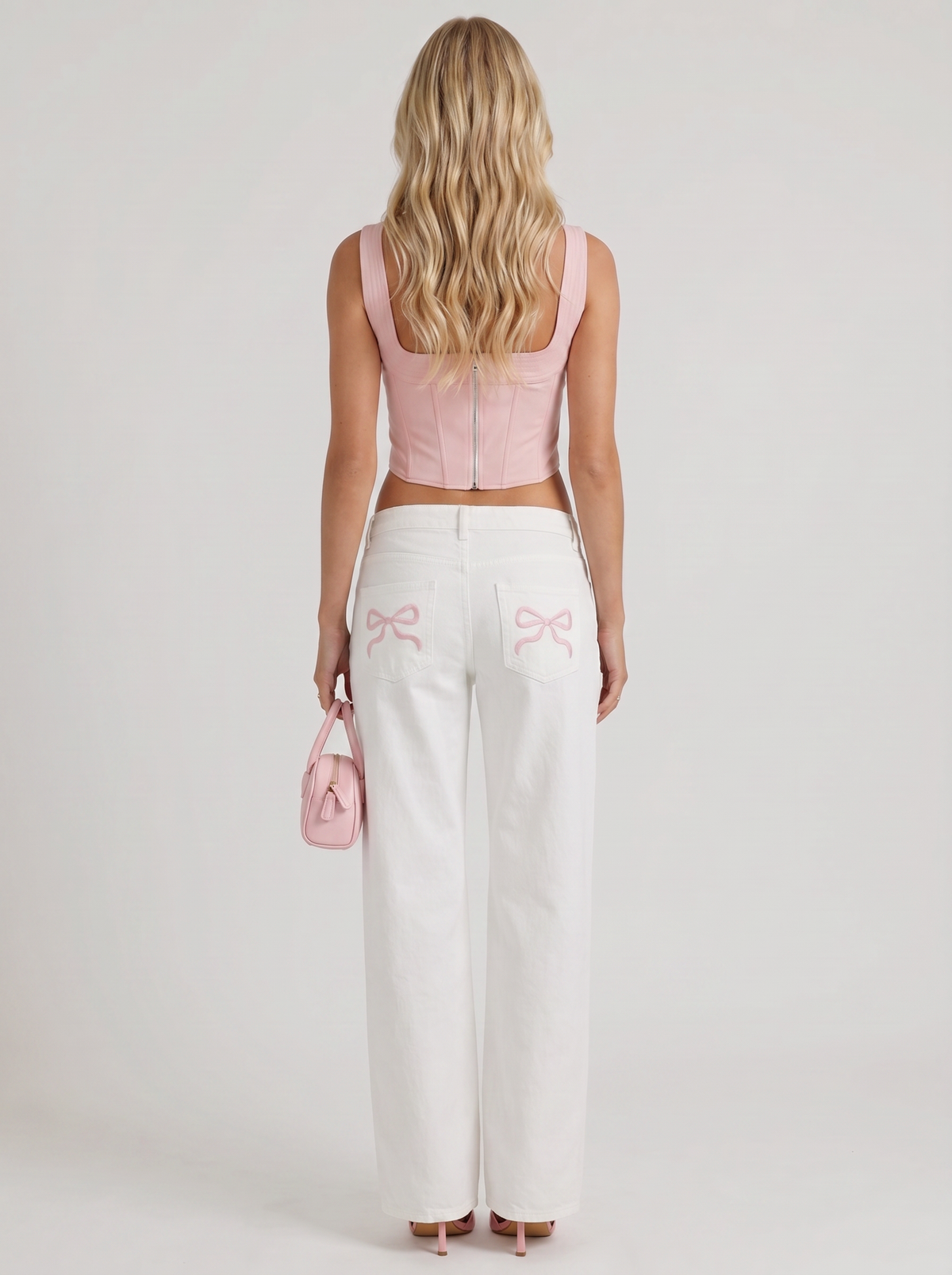 Amelie | Bow Detail Wide Leg Jeans White