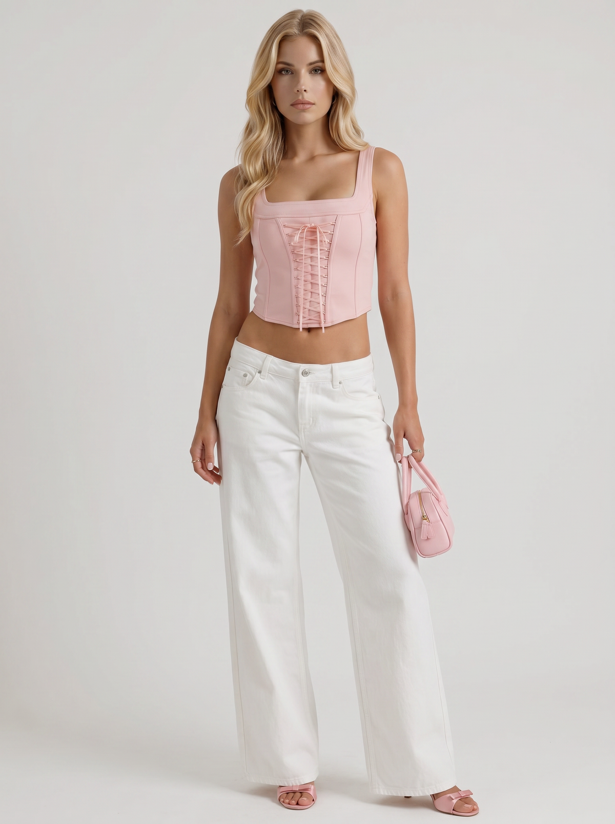 Amelie | Bow Detail Wide Leg Jeans White
