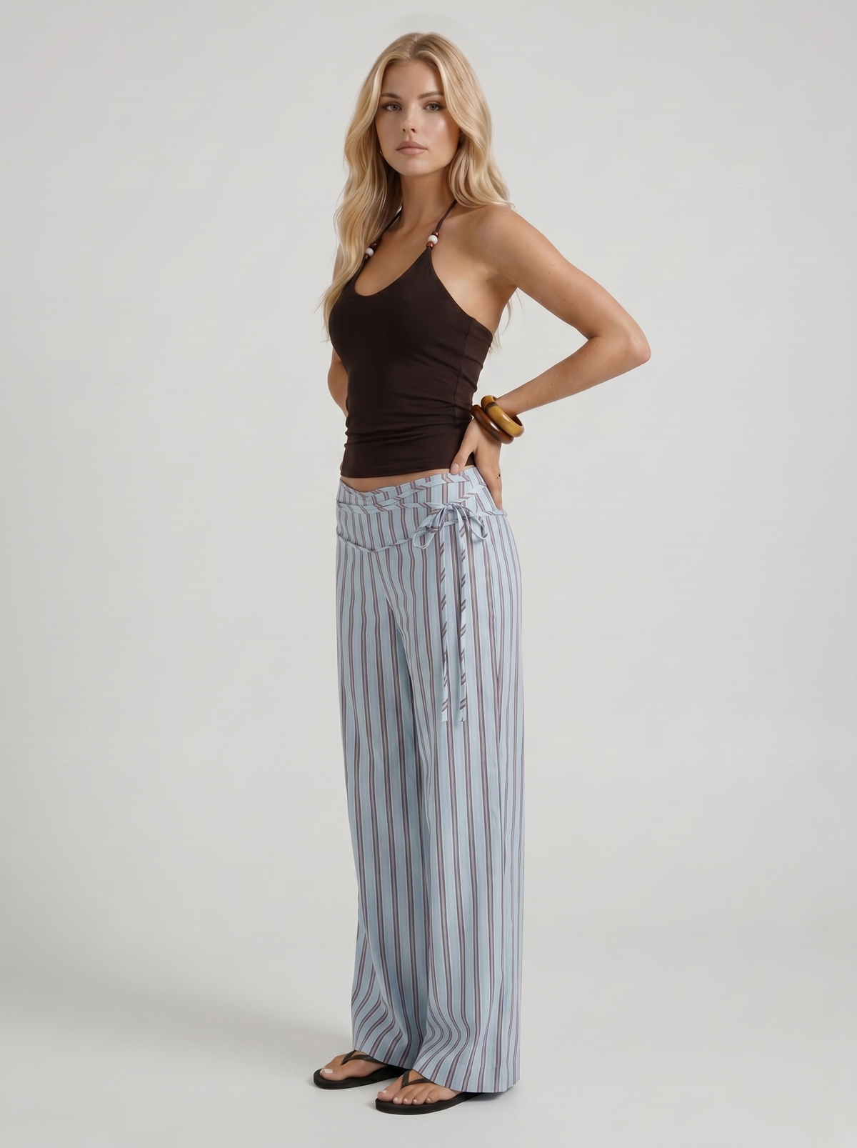 Brielle | Striped Tie Waist Wide Leg Linen Pants