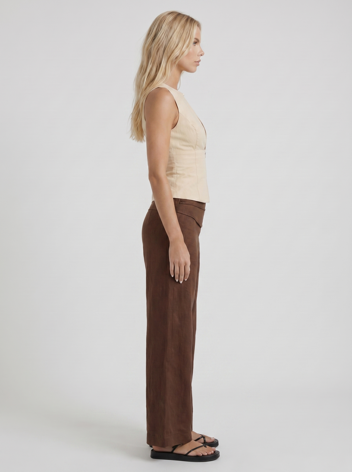 Brielle | High Waist Tie Waist Linen Pants Brown