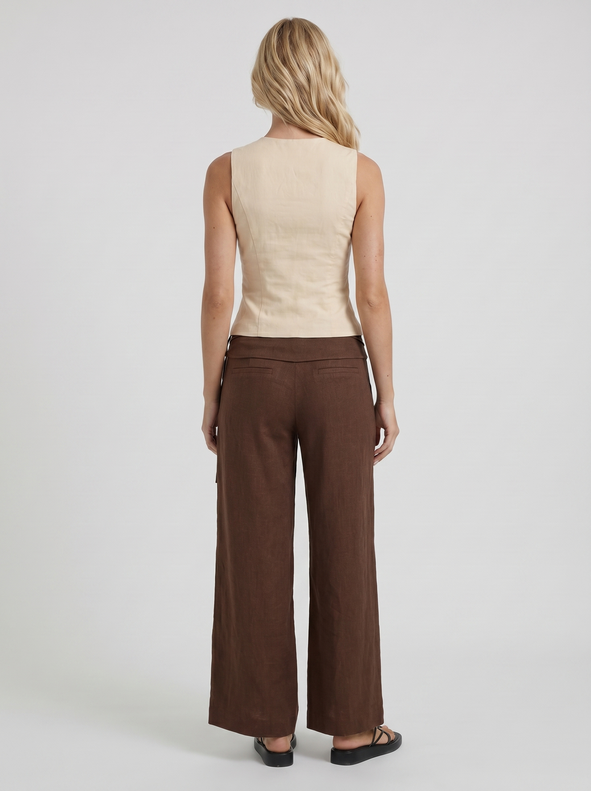 Brielle | High Waist Tie Waist Linen Pants Brown