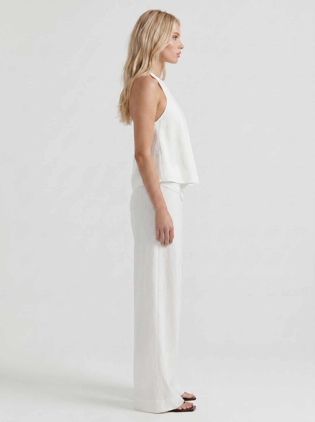 Brielle | High Waist Tie Waist Linen Pants White