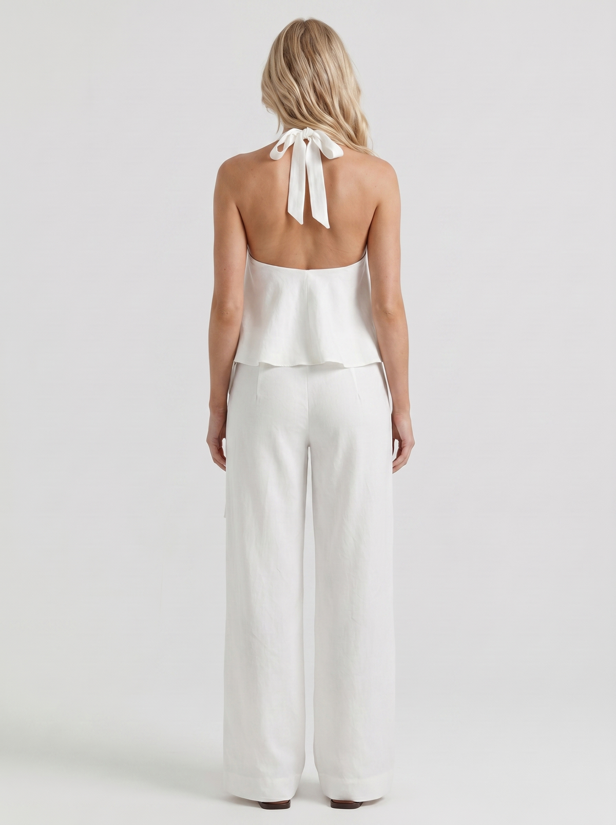 Brielle | High Waist Tie Waist Linen Pants White