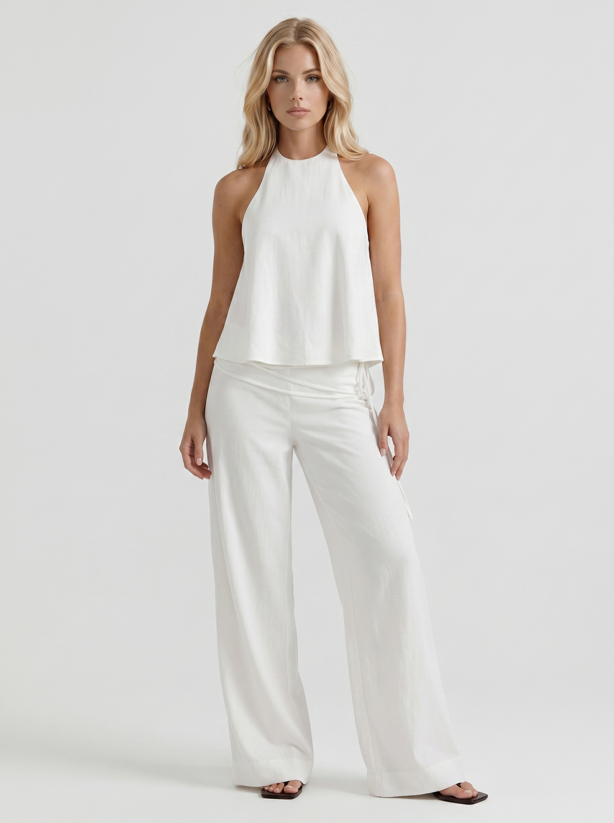 Brielle | High Waist Tie Waist Linen Pants White