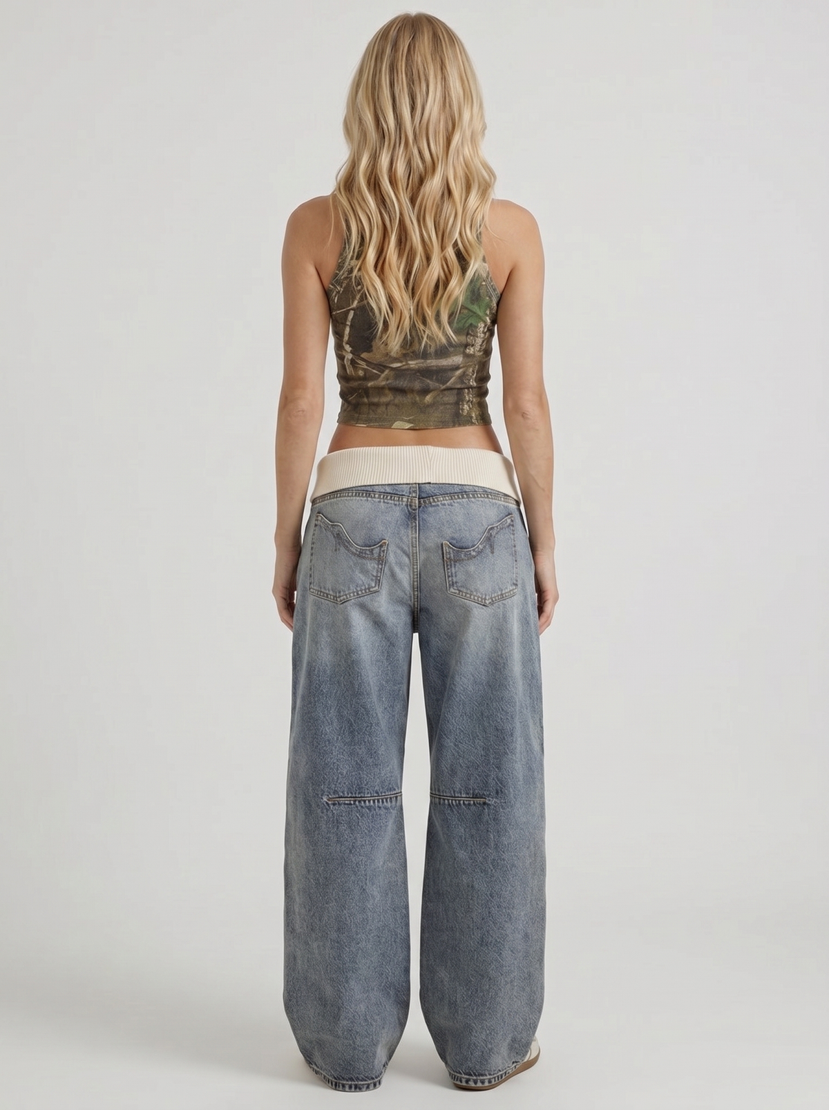 Eden | Fold Over Waist Baggy Jeans Light Blue