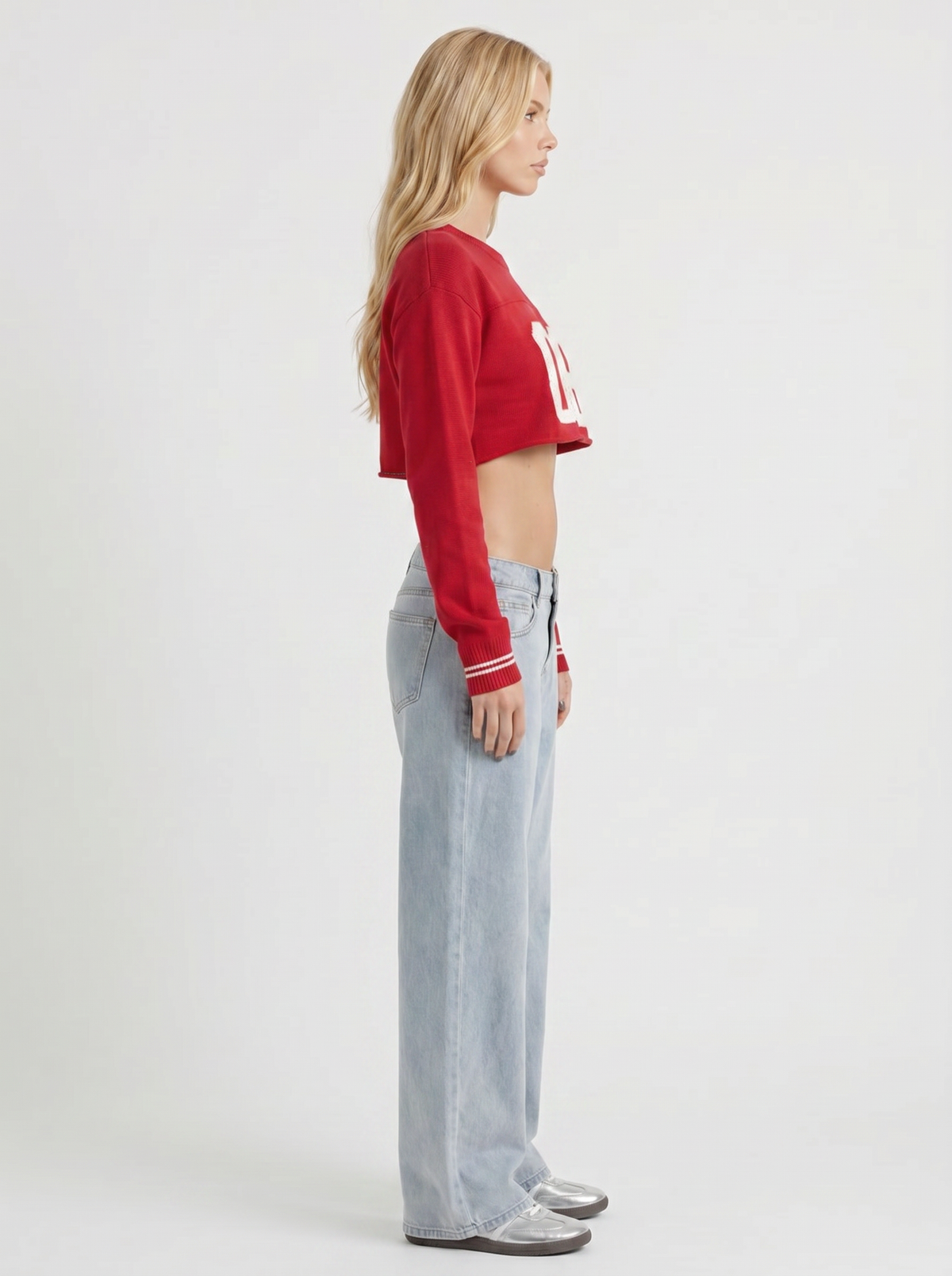 Nora | Contrast Stitch Wide Leg Jeans Light Blue