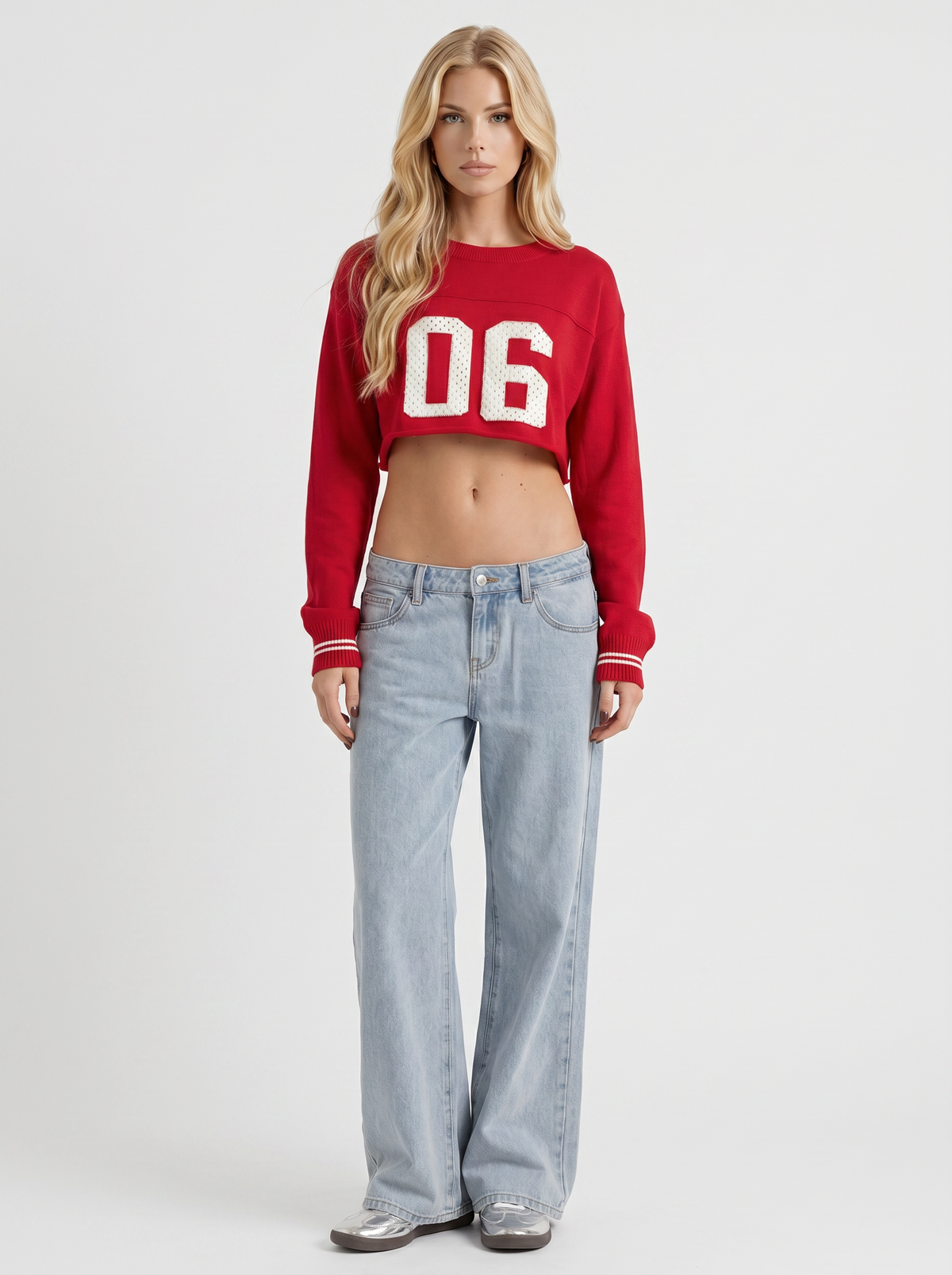 Nora | Contrast Stitch Wide Leg Jeans Light Blue