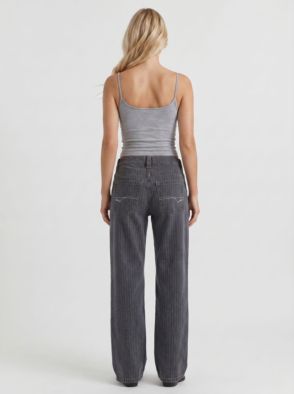 Romy | Pinstripe Wide Leg Jeans Charcoal Blue