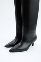 Adeline | Black Leather Knee High Boots