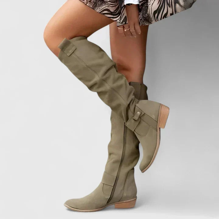 Maelle | Tall Knee High Boots with Block Heel and Side Zip