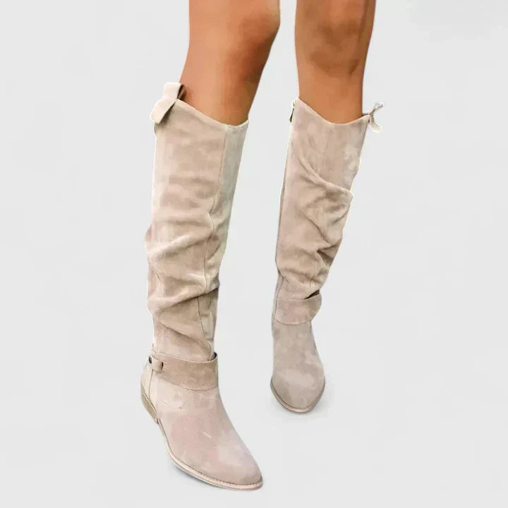 Maelle | Tall Knee High Boots with Block Heel and Side Zip