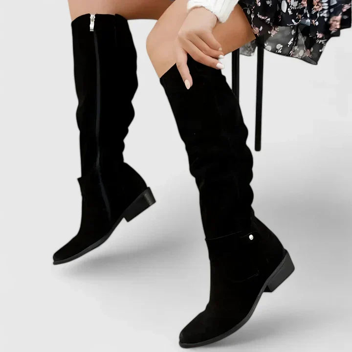 Maelle | Tall Knee High Boots with Block Heel and Side Zip