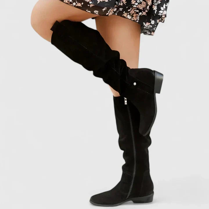 Maelle | Tall Knee High Boots with Block Heel and Side Zip