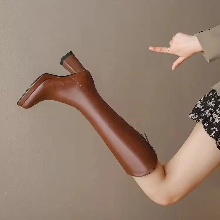 Lyra | Glossy Knee High Boots with Pointed Toe