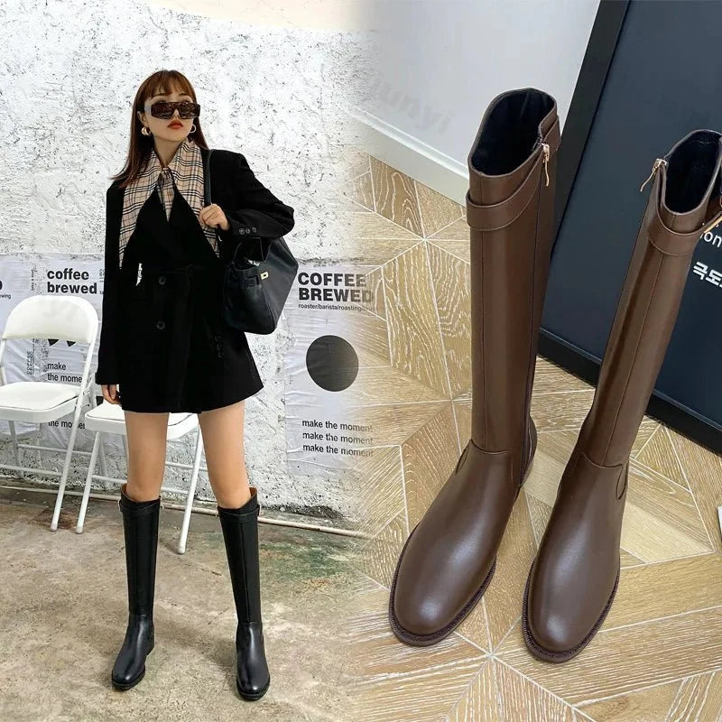 Maliyah | Classic Knee High Leather Boots with Block Heel