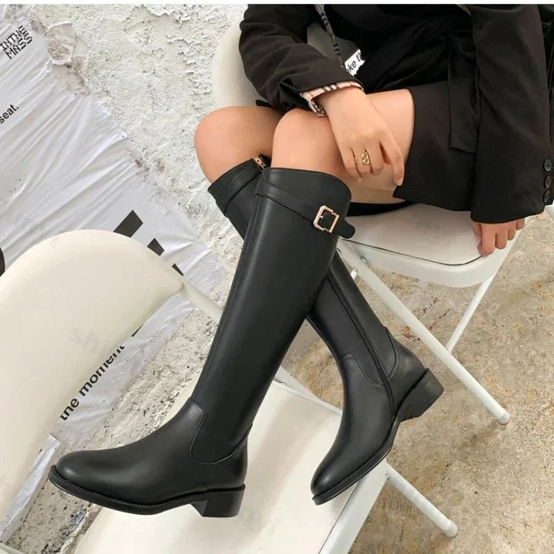 Maliyah | Classic Knee High Leather Boots with Block Heel