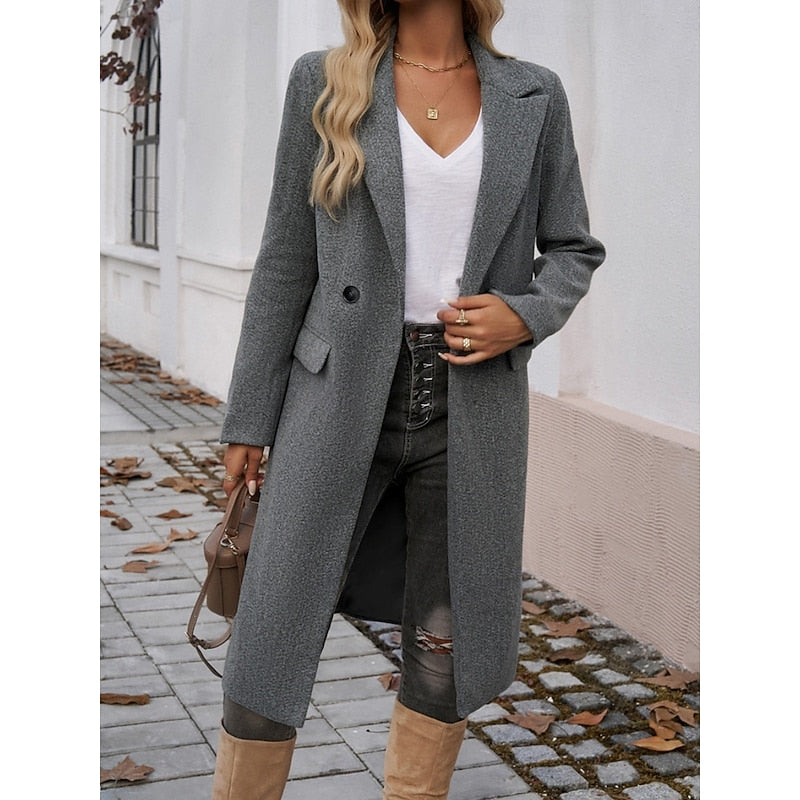 Women's Longline Tailored Coat with Turndown Collar
