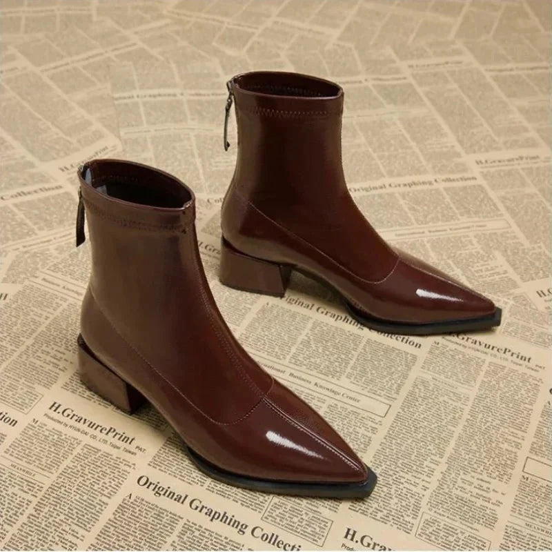 Monroe | Sleek Pointed Toe Ankle Boots with Kitten Heel