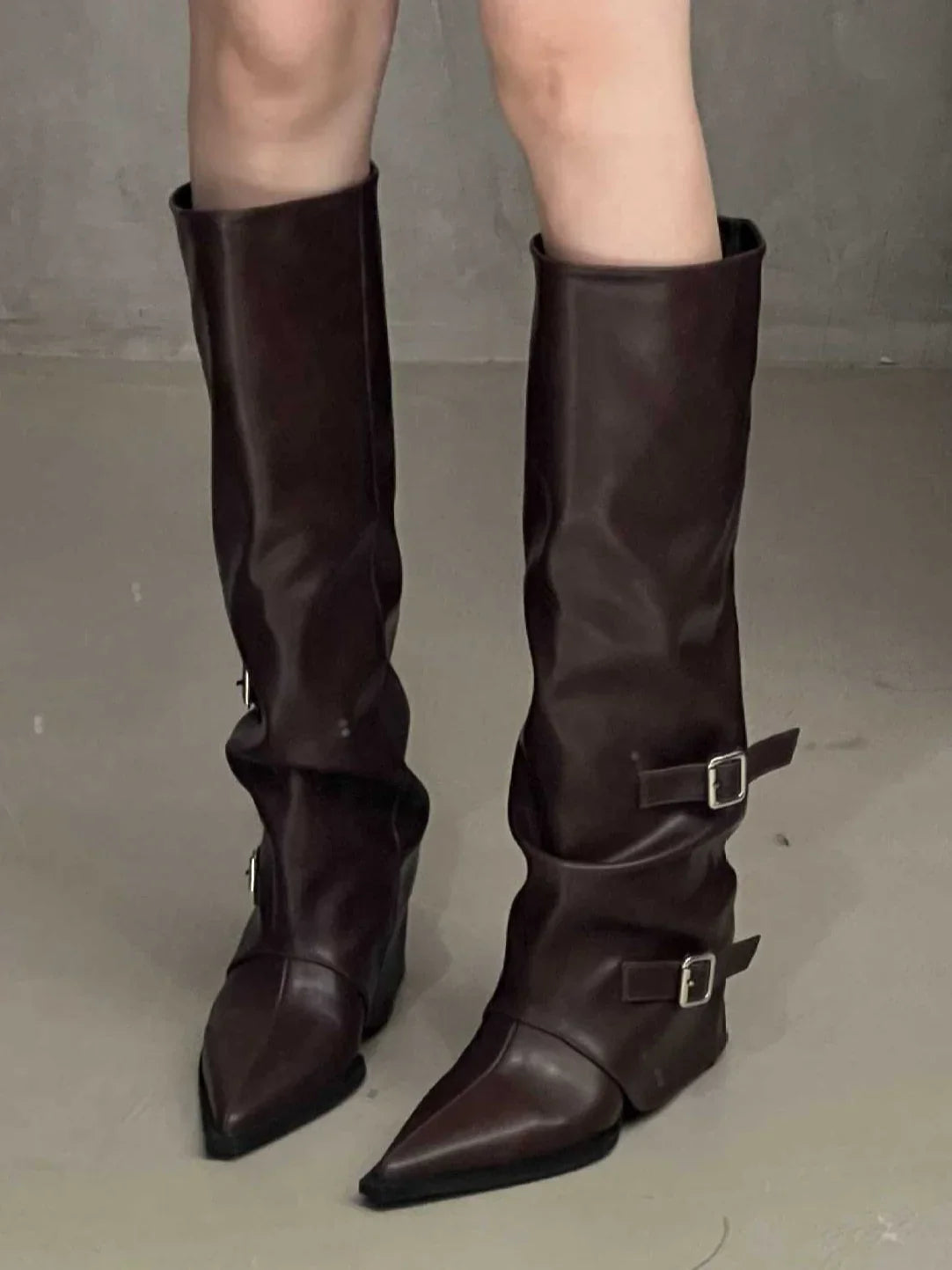 Sloane | Pointed Toe Biker Boots with Buckle and Block Heel