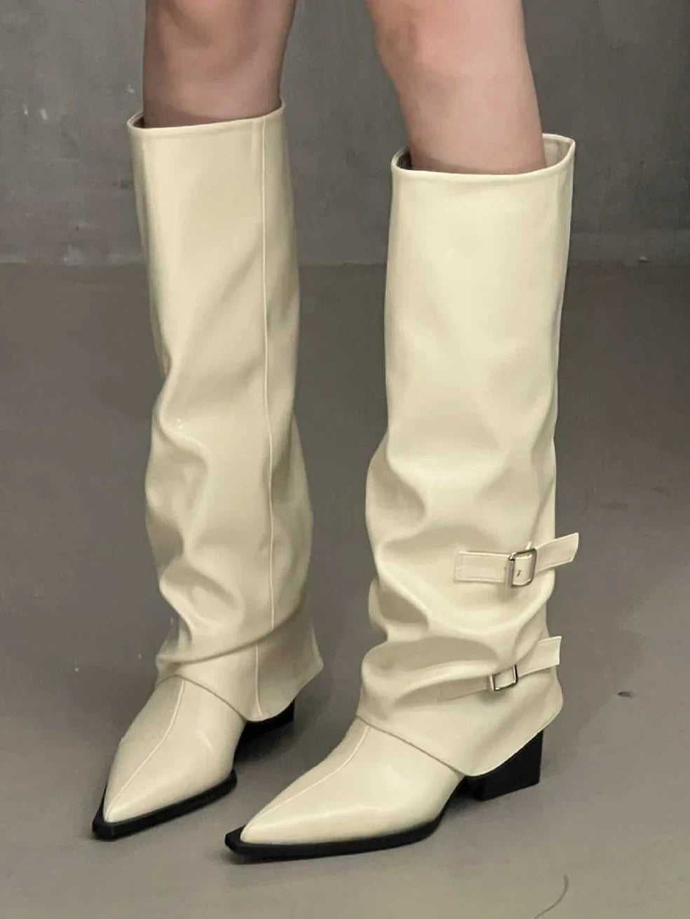Sloane | Pointed Toe Biker Boots with Buckle and Block Heel