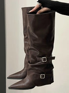 Sloane | Pointed Toe Biker Boots with Buckle and Block Heel