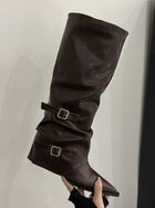 Sloane | Pointed Toe Biker Boots with Buckle and Block Heel