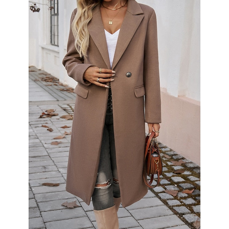 Women's Longline Tailored Coat with Turndown Collar