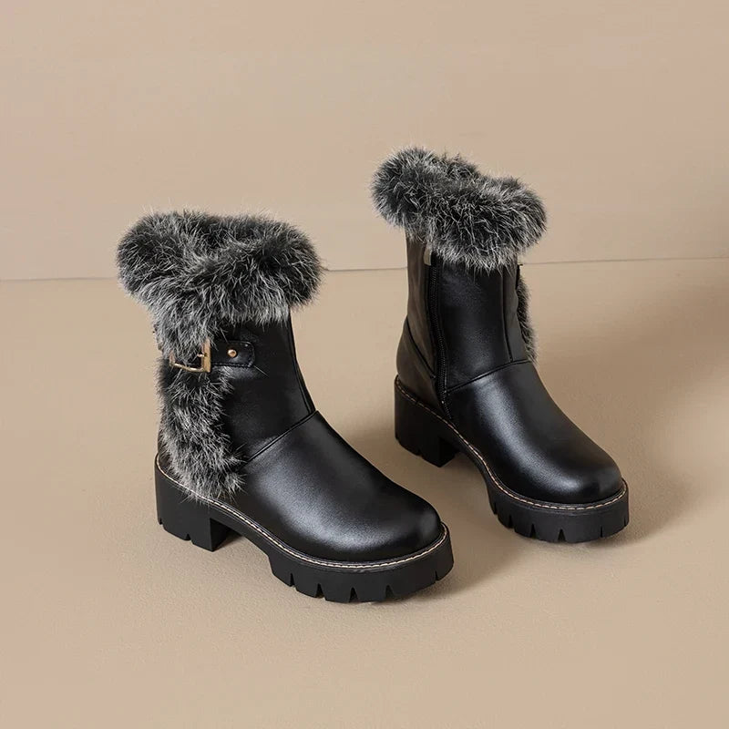 Noelle | Fur Trim Winter Ankle Boots with Buckle and Side Zip