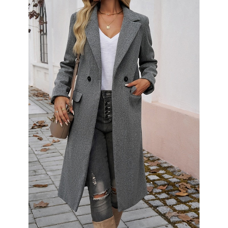 Women's Longline Tailored Coat with Turndown Collar
